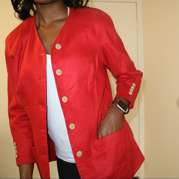 Red linen jacket - Picture 2 of 7